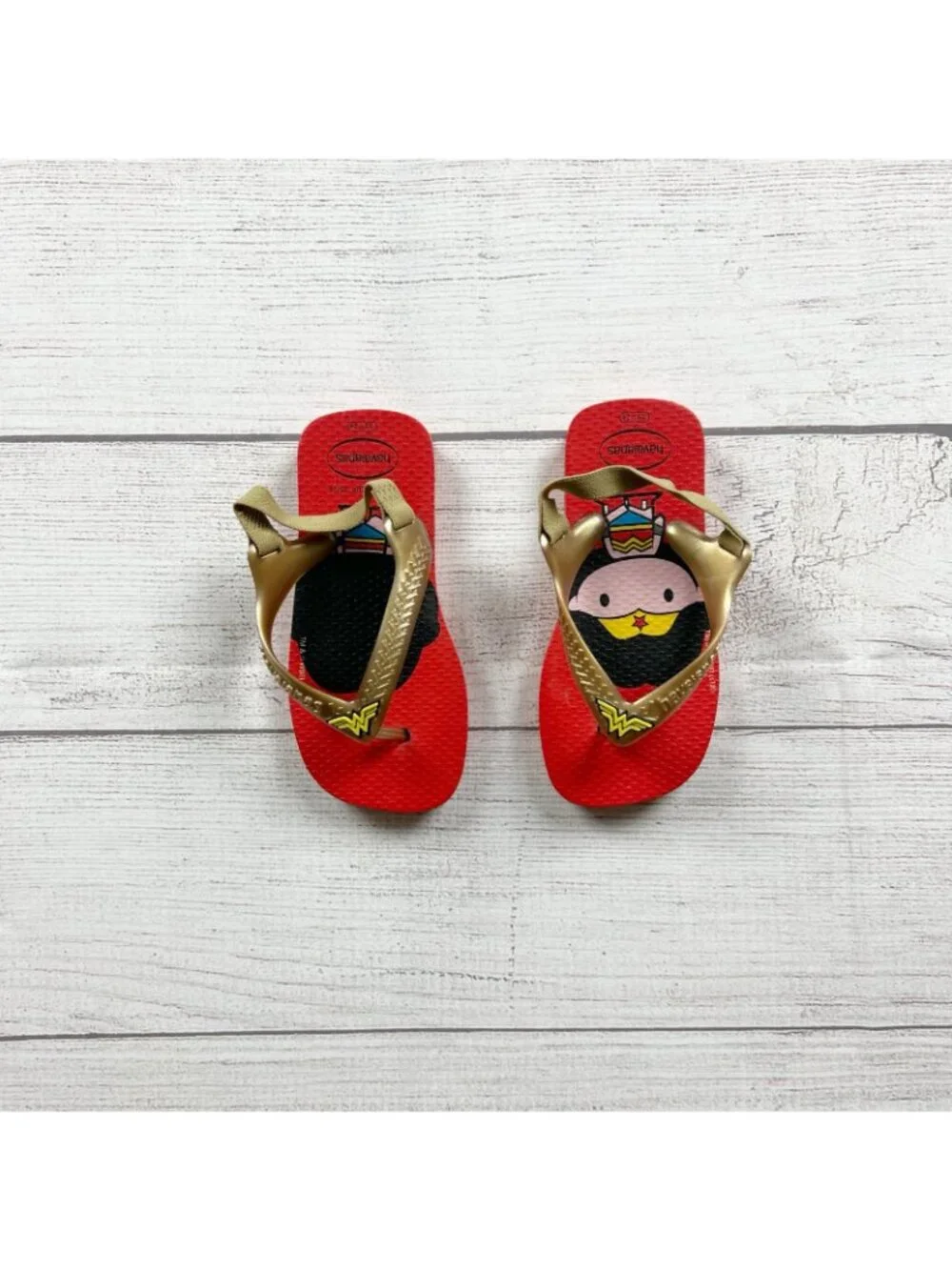 Havaianas Wonder Woman Flip Flops Red Gold Kids Sandals 9-10